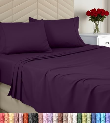 Image of Utopia Bedding Queen Sheet Set, Soft Microfiber 4 Piece Bed Sheets with 15 inch Deep Pocket - Easy Care Brushed Microfiber (Queen, Purple)
