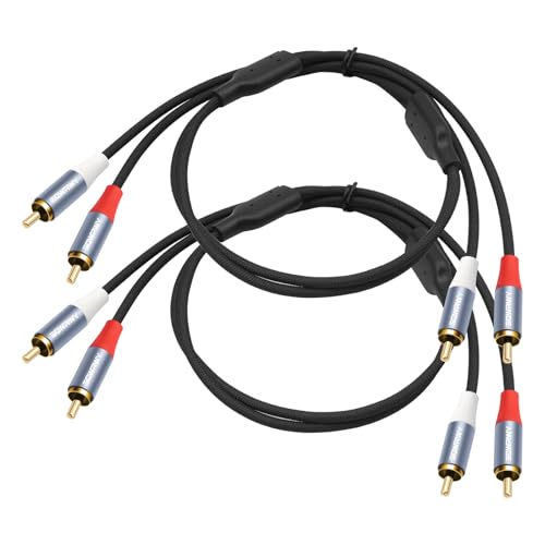 SQWRWY 3FT 2 RCA Male to 2 RCA Male Cables 2-Pack Gold-Plated Connectors & Dual Shielding for Noise Reduction Nylon Braided Audio Cable for Home Theater Stereo TV Instruments