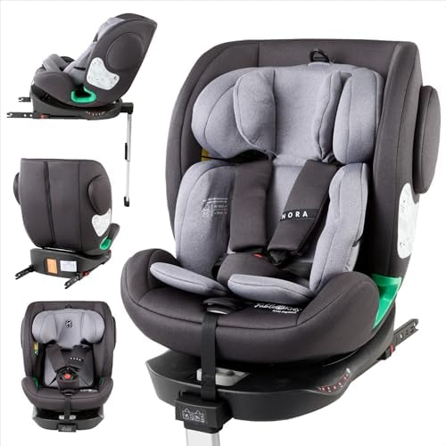 FableKids NORA Kindersitz Grau | Reboarder mit Isofix | 360° drehbar | mit Stützbein, Autokindersitz, Kinderautositz, höhenverstellbare Kopfstütze, 40-150 cm, i-Size, ECE R129/04