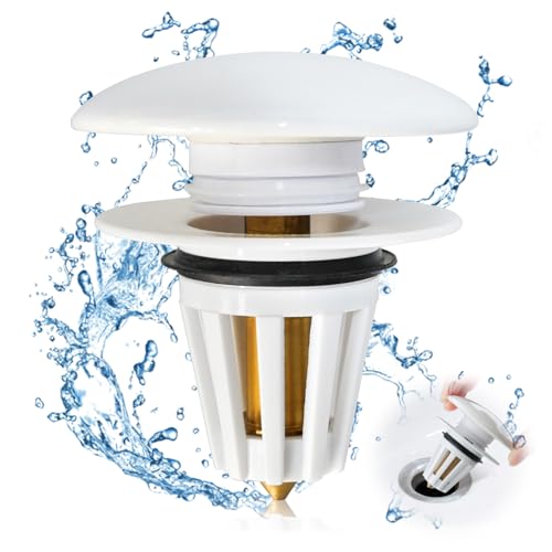 Rongxze 2 Piezas Tapón de Lavabo Universal, Tapon Pop Up Lavabo, Tapón de Fregadero de Cerámica para 34-40mm Filtro Antiobstrucción, Tapón de Fregadero de Cocina (Blanco)