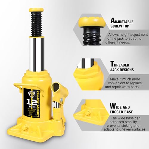 YELLOW JACKET 12 Ton Low Profile Bottle Jack, Welded Hydraulic Stubby Jack(24,000 LBs) - Thumbnail 3