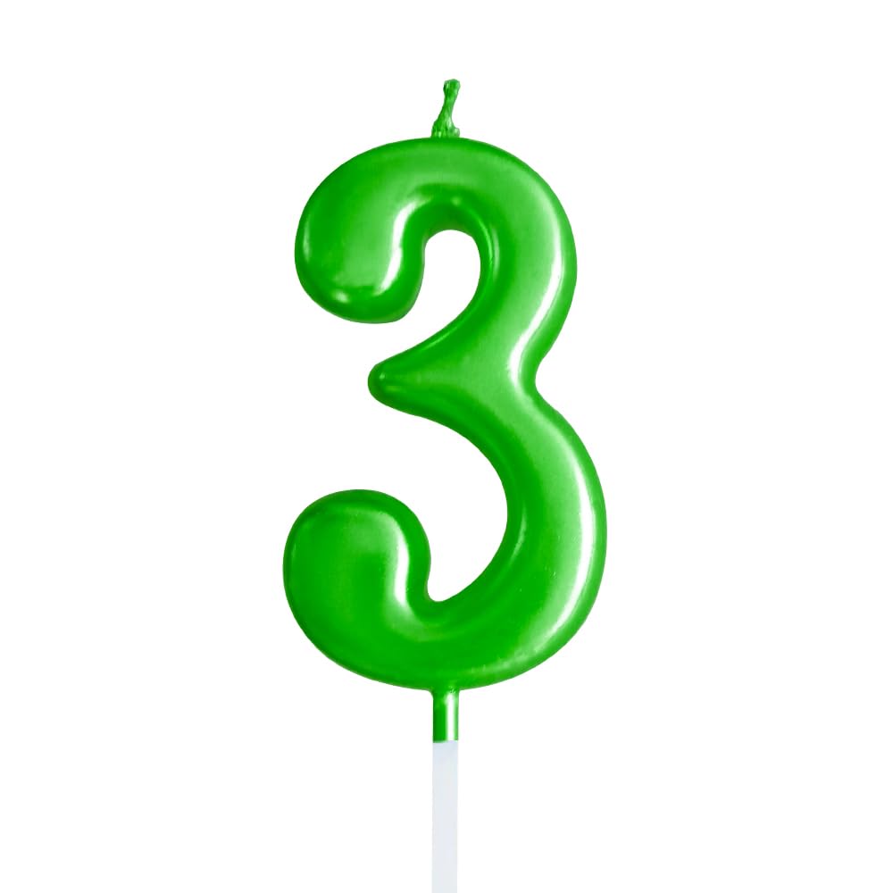 Velas de cumpleaños verdes con 3 velas de tercer año para tarta de tres años, número romano, número 30, 31, 32, 33, 34, 35, 36, 37, 38, 39