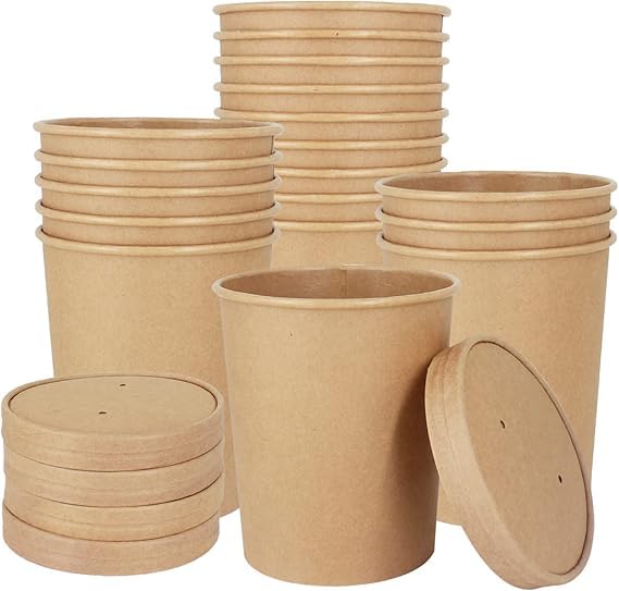 [1000 ml, 10 Count, Brown Disposable Kraft Paper Container with Lid | Eco-Friendly Bowl/Tub for Picnic, Travel, Food Truck | Ideal for Both Hot & Cold Food