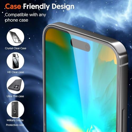 Image of SHILD Military-Grade Gorilla Tempered Glass Compatible for iPhone 16 Pro (6.3 Inches) - Edge to Edge Full Coverage, 9H Hardness, Black, Easy Installation Kit - 1 Pack