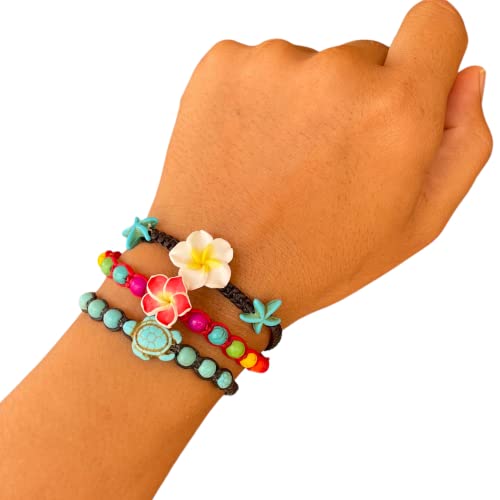 LAVIP Leather Anklet or Bracelet Starfish Turquoise Hawaiian Plumeria Flower Starfish Turquoise Hemp Bracelet2