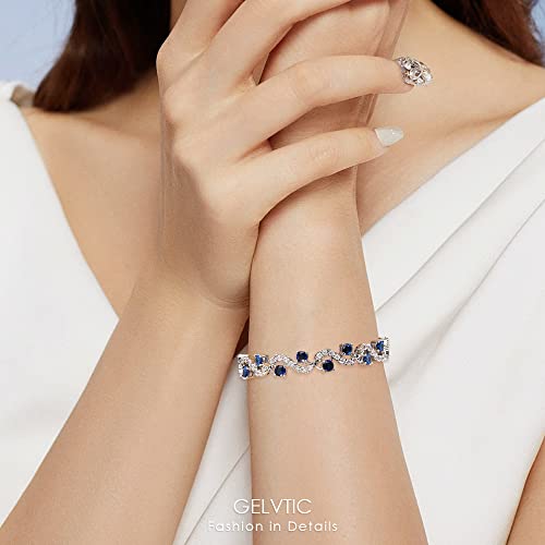 Gelvtic Silver Tennis Bracelet Rose Gold Link Bracelets Bangle For Women Adjustable Bling Hand Chain Open Wrap Bangle Set Brushed Bracelet 18K Gold Plated Wrist Cuff Bangle Jewelry Gift For Girls Her Friend Bride Bridesmaid Wedding (Br11-Blue) #TOP1