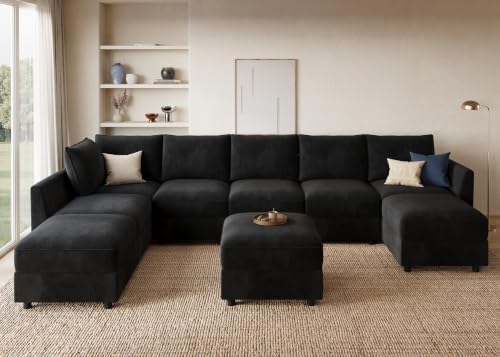 Image of HONBAY Oversized Modular U Shaped Sectional Sofa with Storage,Black