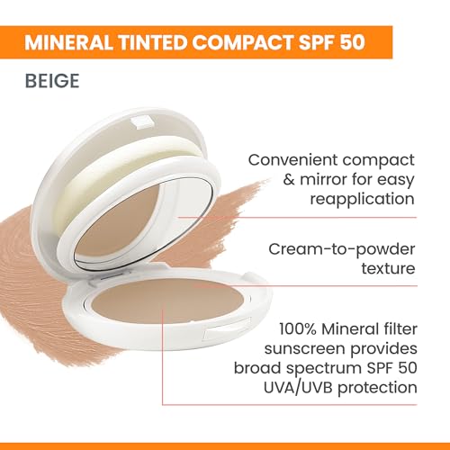 Eau Thermale Avene Avène High Protection Tinted Compact, Mineral Sunscreen, Tinted Sunscreen, Broad Spectrum SPF 50+, UVA/UVB Blue Light Protection, 100% Mineral, Water Resistant, Non-Greasy, Fragrance-Free