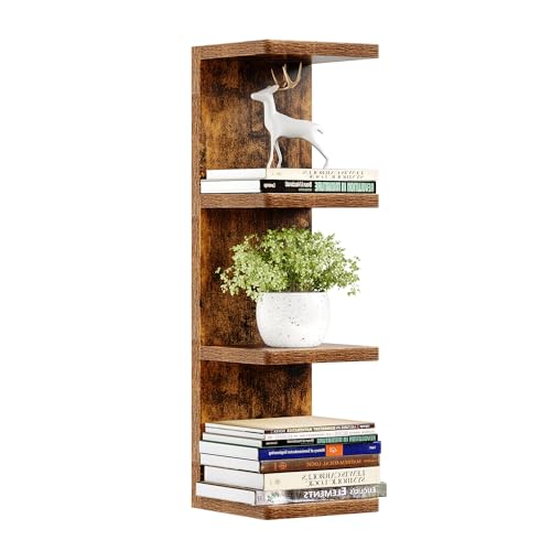 Image of upsimples 4 -Tier Floating Wall Shelf, Brown Vertical Vanity Decor Shelves