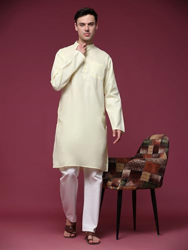 SKAVIJ Men's Cotton Henley Kurta Set Mandarin Collar Regular Fit Long Sleeves Ethnic Dress4
