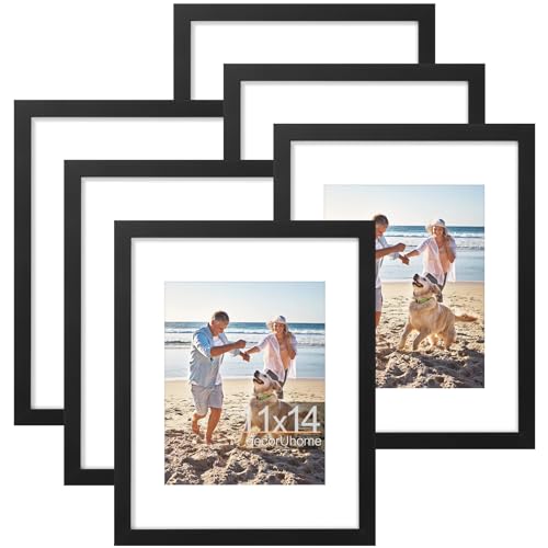 decorUhome 11x14 Picture Frame, Display Pictures 8x10 with Mat or 11x14 without Mat, Wall & Tabletop Display Photo Frame, Black, 6 Pack