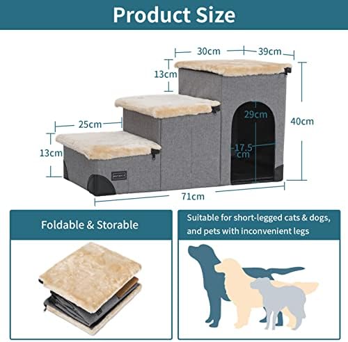 Petsfit Dog Steps Non-Slip Pet Stairs for Small Medium Dog, Dog Steps for Bed with Storage Space (Grey-L)