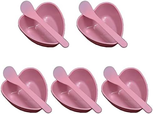 lasenersm 5 Sets Plastic Heart Shaped Facial Mask Mixing Bowl with Stirring Spatula Facemask Bowls Mud Mask Mixing Bowl DIY Skin Care Stirring Tool Kit for Lady Women Home Beauty Salon Use, Pink