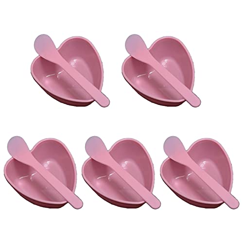 lasenersm 5 Sets Plastic Heart Shaped Facial Mask Mixing Bowl with Stirring Spatula Facemask Bowls Mud Mask Mixing Bowl DIY Skin Care Stirring Tool Kit for Lady Women Home Beauty Salon Use, Pink