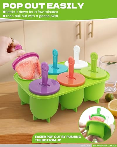 Silicone Popsicles Molds, Popsicle Mold for Kids, Ice Cream Molds, Ice Pop Mold with Popsicle Holders 6 Colorful Reusable Sticks BPA Free - Image 4