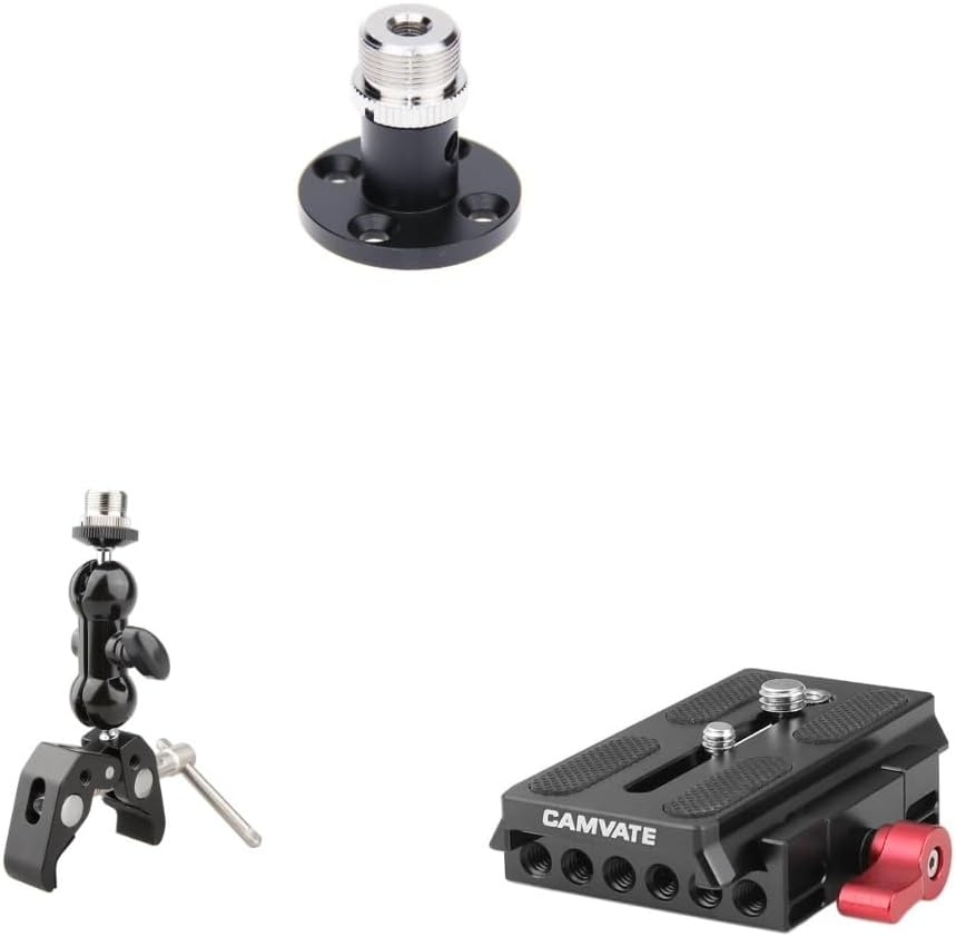 CAMVATE Microphone Table Mount with 5/8"-27 Thread + Quick Release Base Plate + Crab clamp