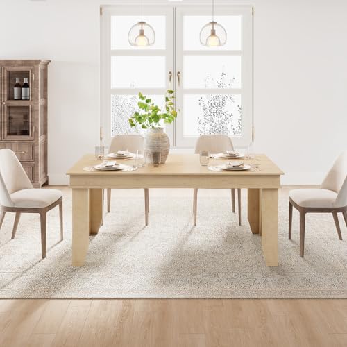 Image of GarveeHome Farmhouse Dining Table for 4-6 People, 63 in Long Kitchen Tables with Wooden Sturdy Frame, 5 ft Large Rectangular Dinner Table for Dining Room, Kitchen, Natural, 63 inch Non-extendable