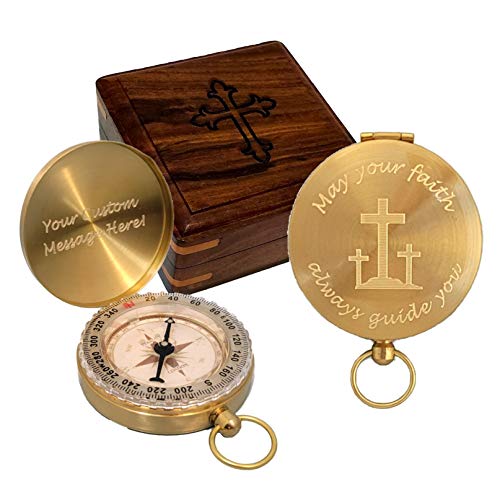 Engraved Brass Compass – Personalized Christian Gift for Baptism, Confirmation, Pastor Appreciation – Religious Faith Keepsake for Son from Mom and Dad or Grandson from Grandparents (Design My Own)