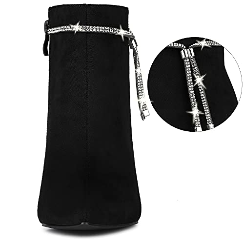 Allegra K Women's Bling Rhinestone Pointed Toe Stiletto Heels Ankle Boots3