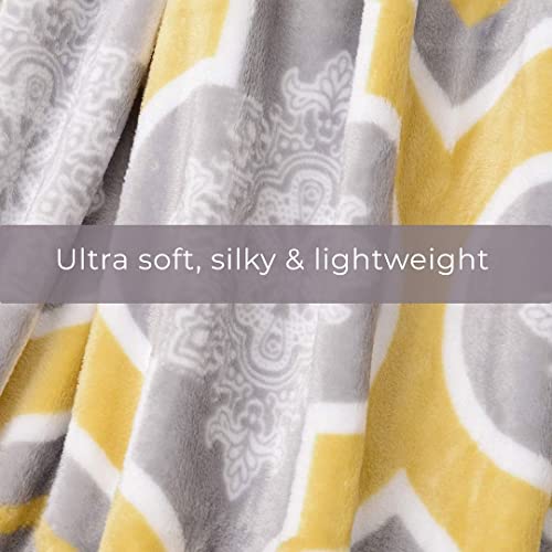 Shop Lc Grey Throw Blanket For Queen Size Bed | 80"X60" | Yellow Moroccan Pattern 100% Microfiber Soft Plush Fleece Lightweight Full Size Flannel With Knitted Border #TOP3
