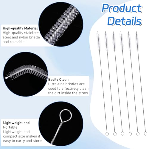 Image of Giantree 10 Pcs Straw Cleaner Brush, 11.8 Inch Extra Long Straw Cleaner Brush, Reusable Stainless Steel Handle Nylon Bristles Straws Cleaning Brushes for Cleaning Cup Straws Bottles Coffee Makers