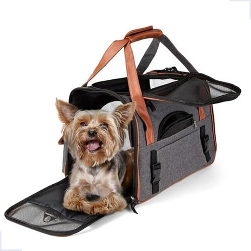 Bolsa De Transporte Viagem Avião Aérea Pet Luxo Em Couro 50x30x29 Para Cães Gatos