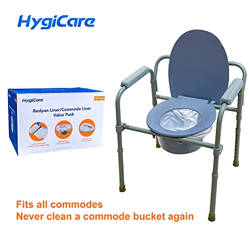HygiCare Enlarged Size Bedpan Liners Commode Liners 100 Count Medical Grade Leakproof Best for All Size Bedpans and Commode Buckets Interleaved Bags on Roll No Need to Tear off Bags Tie Easy