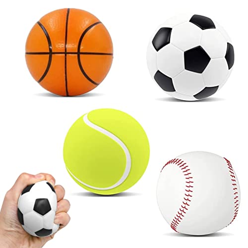 4 Stück Stressball Streßball Knautschball Antistressball lustige Gesichter Softball Squeeze Bälle, Finger Übung / Stress Relief Emotionale Spielzeug - Fußball Basketball Baseball Tennisball