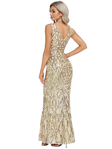 Ever-Pretty Women's V-Neck Sleeveless Open Back Sequin Maxi Mermaid Mother Of The Bride Dresses Gold Us14 #TOP1