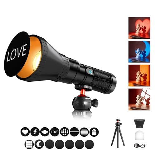 NiceVeedi 4-Color Handheld Photography Lighting Kit with 15 GOBO Filters & Tripod, 6000mAh Rechargeable Photography Flashlight with Diffusion, Zoomable Lighting for Video Recording/Sunset