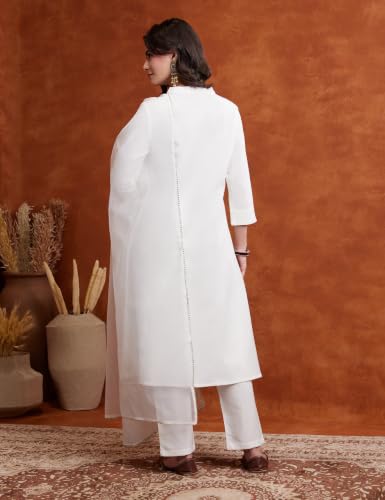 Image of Amazon Brand - Myx Women's Cotton Embroidered Kurta Set with Dupatta (Available in Plus Sizes)