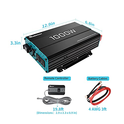 Renogy 1000W Pure Sine Wave Inverter 12V DC to 120V AC Converter for Home, RV, Truck, Off-Grid Solar Power 110V with Built-in 5V/2.1A USB Port, Hardwire Remote Controller - Image 7
