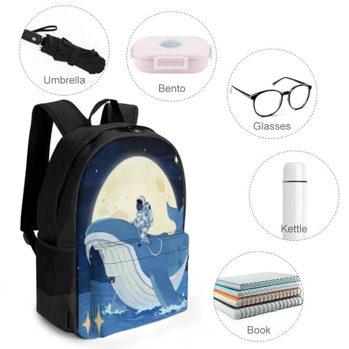 Supdreamc Lightweight Rucksacks for Climbing Outdoors Walking Cycling - Large Capacity Anti-Theft Multipurpose Carry On Bag, Astronaut Ride A Whale To Moon Art Camping Outdoor Backpack4