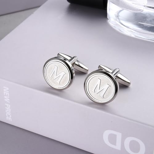 Image of LOYALLOOK Initial Gold Cufflinks for Men Gold Cuff Links Personalized Copper CuffLinks Letter Cufflinks Gift for Groom Husband Father