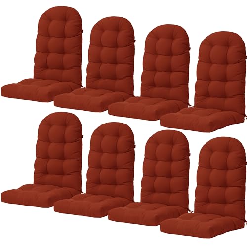 YEFU Olefin Adirondack Chair Cushion: Waterproof Fade-Resistant Rocking Chair Cushions High Back Set of 8 - Thickened Outdoor Chair Cushions for Patio with Anti-Slip Ties - 49x20x4.7 nch(Burnt Orange)