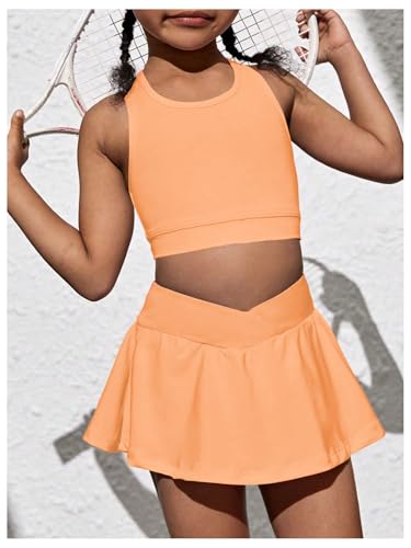 Image of SOLY HUX Toddler Girl's 2 Piece Workout Outfits Lightweight Crop Tank Tops and Skort Athletic Set