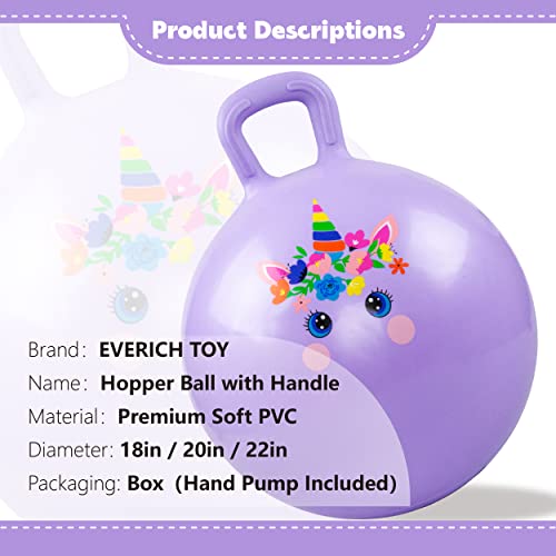 Everich Toy Hopper Ball, Bouncing Ball For Kids, 18 Inches Jumping Ball Hoppity Hop Ball Toys, Bounce Balls With Handles For Kids For Boys And Girls Gifts #TOP1