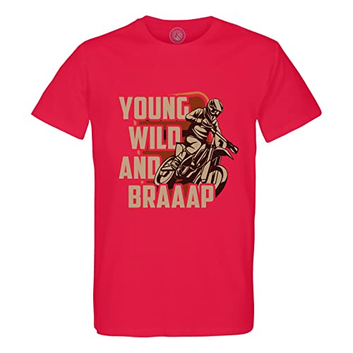 T-Shirt Motocross Homme Col Rond Young Wild and Braaap Noir en Coton
