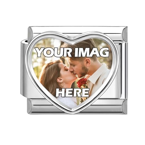 Image of Love Heart Personalised Photo Charm Silver Stainless Steel Italian Charm fits all 9mm Bracelet, Customised Gifts, Add Your Own Photo