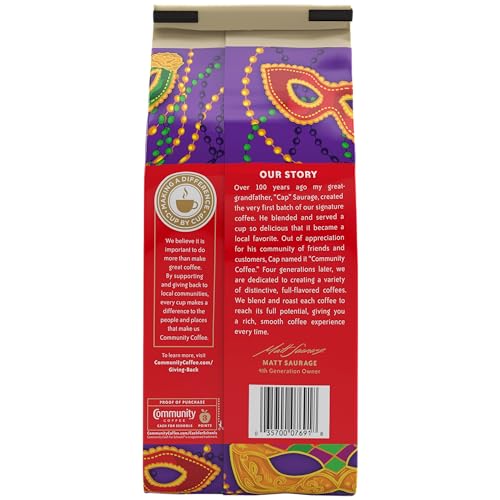 Image of Community Coffee Mardi Gras King Cake Flavored Medium Roast Ground Coffee, 32 Ounce Bag (Pack Of 4)