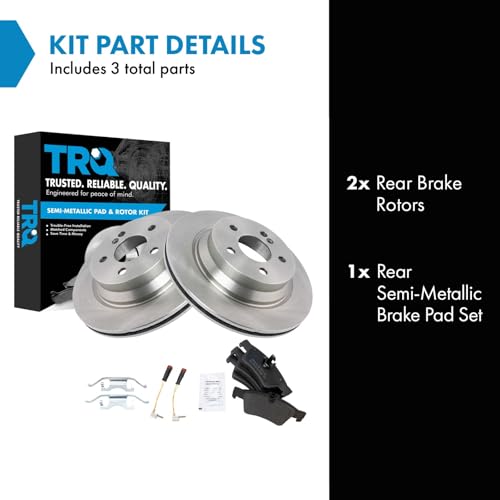 Image of TRQ Rear Brake Pad and Rotor Set Semi Metallic Vented Rotors Compatible with 2003-2005 E320 2003-2006 E500 2006 CLS500 2006-2016 E350 2007-2009 E550 2007-2011 CLS550 2013-2016 E400 2015-2016 CLS400