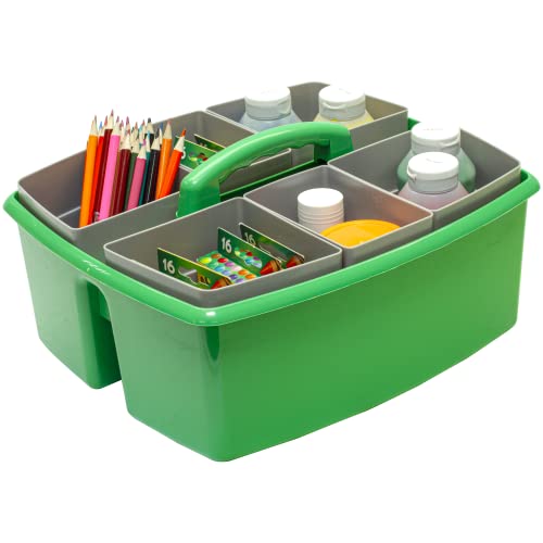 Image of Storex Large Classroom Craft Caddy with Cups, 13 x 11 x 6.575 Inches, Green, Case of 2 (00983A02C)