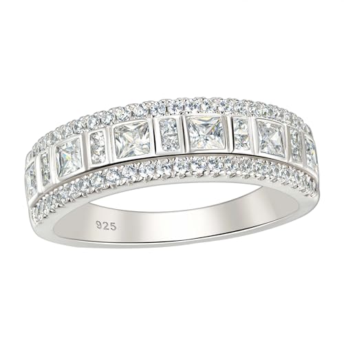 Wuziwen Sterling Silver Rings Anniversary Half Eternity Ring Wedding Band for Women Cubic Zirconia