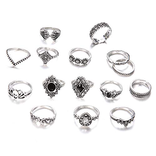 YAZILIND Sterling Silber Edelstein Schildkröte Prinzessin Herz Blume Geschnitzte Boho Vintage Frauen Joint Knuckle Ringe Sets Fingerring