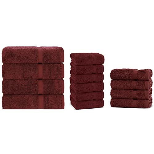 Chakir Turkish Linens | Hotel & Spa Quality 100% Cotton Premium Turkish Towels Bundle | Soft & Absorbent Towels | 4-Piece Bath Towel, 6-Piece Hand Towel, 4-Piece Washcloth Bundle (Cranberry)