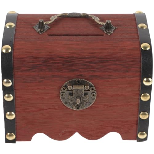 Hucha de madera SECFOU con cerrojo vintage estilo cofre para monedas 2
