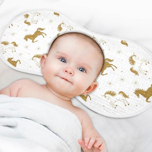 J JOYSAY Unicorn Stars White Baby Burp Cloths for Boys Girls Large 22''x11'' Cotton 4 Layer Burp Rag for Baby Drool one sizex44