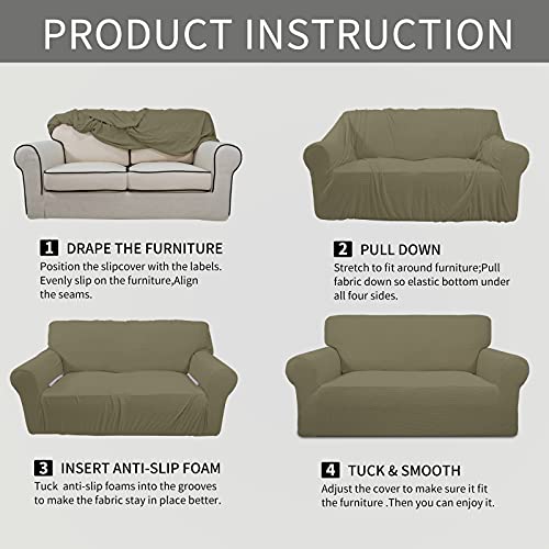 Image of Easy-Going Stretch Chair Sofa Slipcover 1-Piece Couch Sofa Cover Furniture Protector Soft with Elastic Bottom for Kids, Pet. Spandex Jacquard Fabric Small Checks (Chair, Khaki)