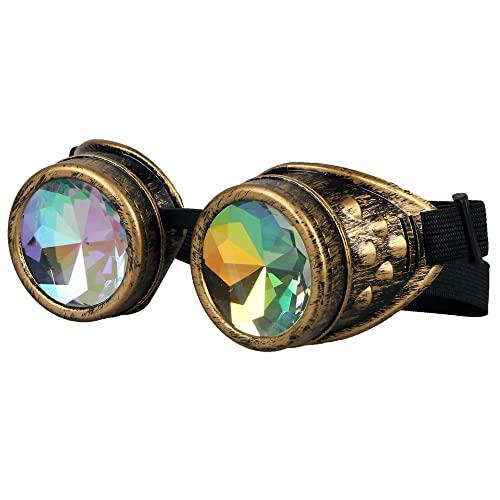 Image of 3-5 Days Delivery Kaleidoscope Rave Rainbow Crystal Lenses Steampunk Goggles