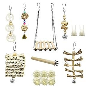 Vogelspeelgoed 15 stks/set Pet Papegaai Houten Swing Chewing Speelgoed Opknoping Bell Stand Perch Toy for Parkieten…